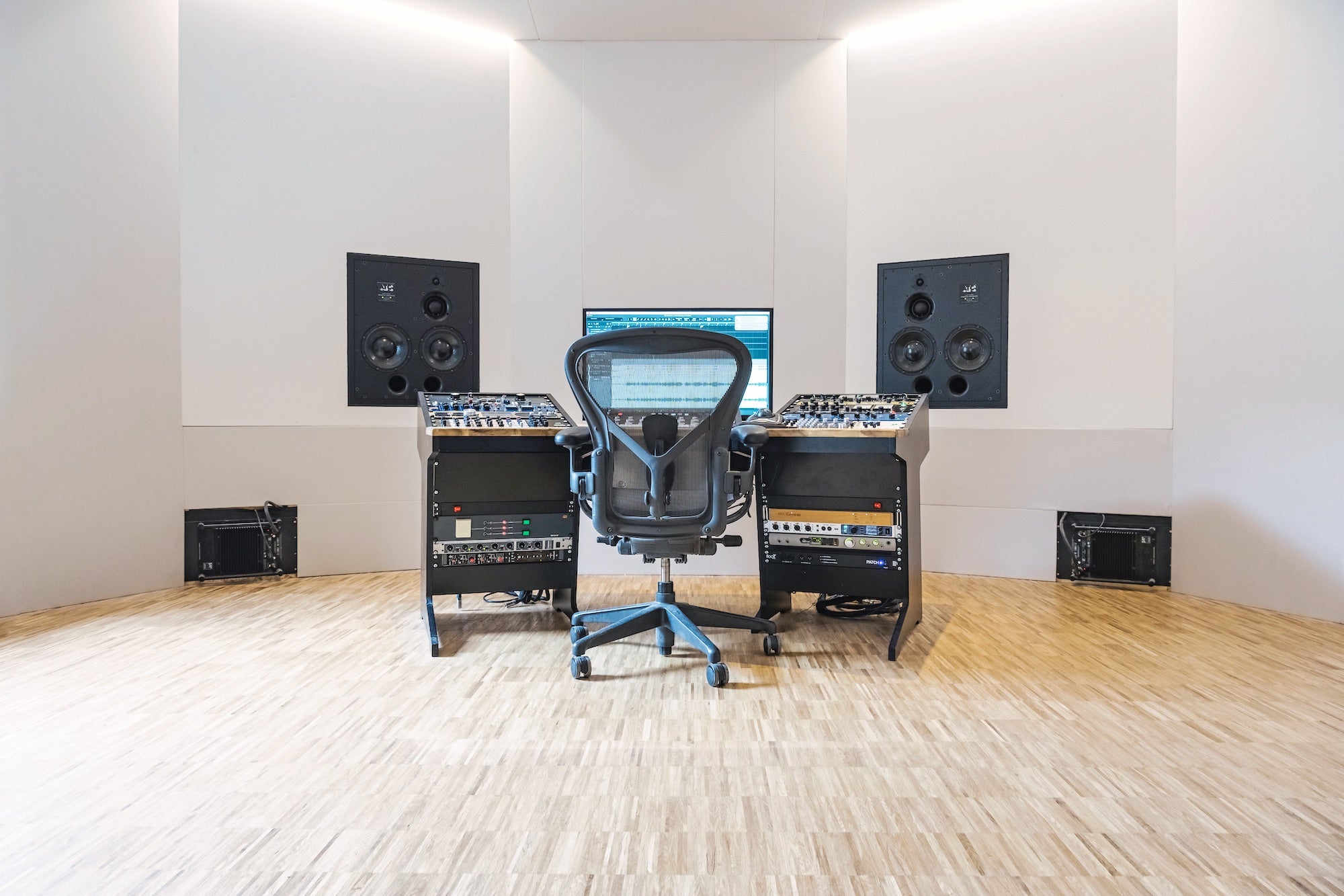high end mastering room with ARC main speakers and gear